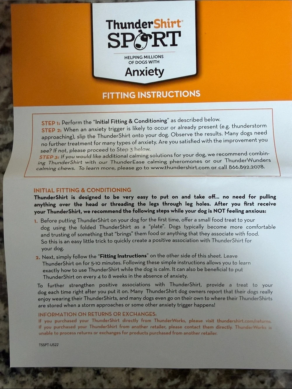 Thundershirt Sport Anxiety Wrap in Platinum with Tangerine Trim Sz Medium